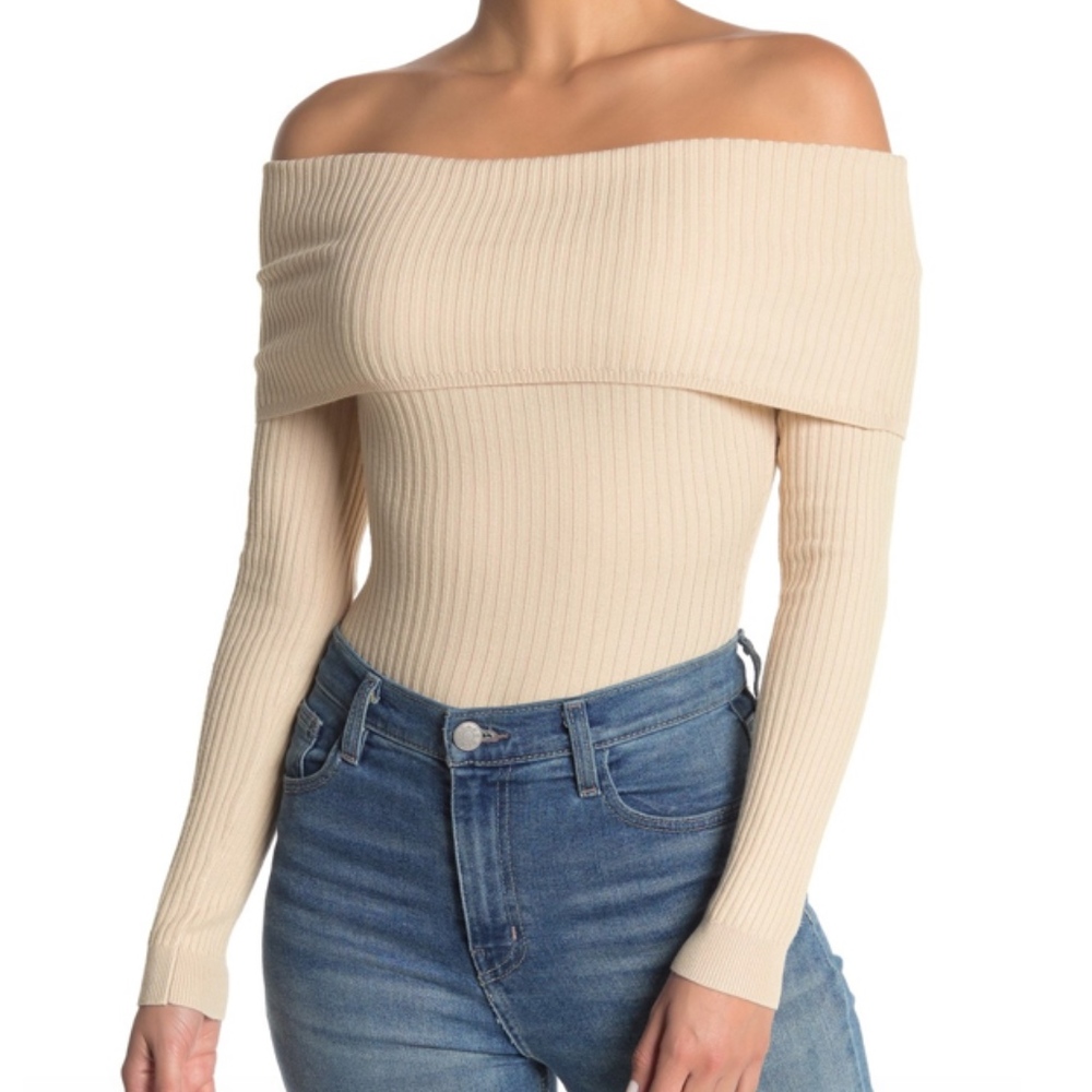 NWT - CREAM -Ribbed Knit Off-the-Shoulder Bodysuit